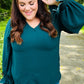 Hello Beautiful Hunter Green Smocked Bubble Sleeve Woven Top