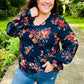 Lovely In Navy Floral Print Smocked Bubble Sleeve Woven Top