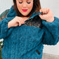 Going With You Teal Sequin & Sherpa Half Zip Pullover