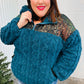 Going With You Teal Sequin & Sherpa Half Zip Pullover