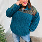 Going With You Teal Sequin & Sherpa Half Zip Pullover