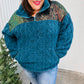 Going With You Teal Sequin & Sherpa Half Zip Pullover