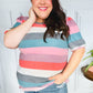 Look Out Teal & Rose Striped Hacci Knit Puff Sleeve Top