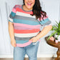 Look Out Teal & Rose Striped Hacci Knit Puff Sleeve Top