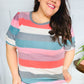 Look Out Teal & Rose Striped Hacci Knit Puff Sleeve Top