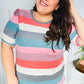 Look Out Teal & Rose Striped Hacci Knit Puff Sleeve Top