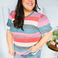 Look Out Teal & Rose Striped Hacci Knit Puff Sleeve Top