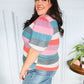 Look Out Teal & Rose Striped Hacci Knit Puff Sleeve Top