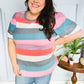 Look Out Teal & Rose Striped Hacci Knit Puff Sleeve Top