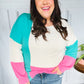 The Slouchy Mint & Pink Drop Shoulder Terry Color Block Top