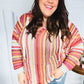 Be Bold Coral & Sienna Stripe Pullover Notched Neck Hoodie