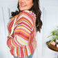 Be Bold Coral & Sienna Stripe Pullover Notched Neck Hoodie