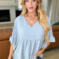 Airflow Peplum Ruffle Sleeve Top in Chambray