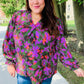 Eyes On You Forest Green Floral Smocked Bubble Sleeve V Neck Top