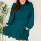 Love Found Hunter Green Mock Neck Godet Woven Dress