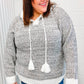 Holiday Happy Charcoal Two Tone Knit Tassel Sweater Hoodie