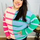 Perfectly Poised Blush & Blue Stripe Color Block Knit Sweater