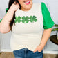 Lucky Sequin Clover Oatmeal Cable Knit Puff Sleeve Top