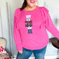 Holiday Hot Pink Sequin Nutcracker Ruffle Hacci Sweater