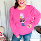 Holiday Hot Pink Sequin Nutcracker Ruffle Hacci Sweater