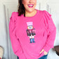 Holiday Hot Pink Sequin Nutcracker Ruffle Hacci Sweater