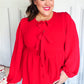 Embrace Joy Red Ribbon Bow Tie Babydoll Woven Top