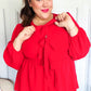 Embrace Joy Red Ribbon Bow Tie Babydoll Woven Top