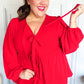 Embrace Joy Red Ribbon Bow Tie Babydoll Woven Top