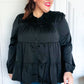 Perfectly You Black Button Down Tiered Babydoll Satin Top