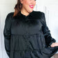 Perfectly You Black Button Down Tiered Babydoll Satin Top