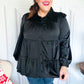 Perfectly You Black Button Down Tiered Babydoll Satin Top