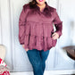 Perfectly You Burgundy Button Down Tiered Babydoll Satin Top