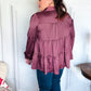 Perfectly You Burgundy Button Down Tiered Babydoll Satin Top