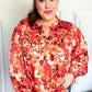 Fall Vibes Rust Floral Print Notched Neck Smocked Satin Top