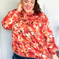 Fall Vibes Rust Floral Print Notched Neck Smocked Satin Top