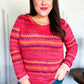 Be Bold Flame & Magenta Striped Cable Knit Print Hacci Top