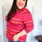 Be Bold Flame & Magenta Striped Cable Knit Print Hacci Top