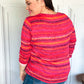 Be Bold Flame & Magenta Striped Cable Knit Print Hacci Top