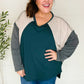 Stand Out Hunter Green V Neck Raglan Color Block Outseam Top