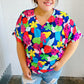 Time For Sun Navy Multicolor Tropical Print V Neck Top