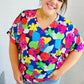 Time For Sun Navy Multicolor Tropical Print V Neck Top