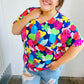 Time For Sun Navy Multicolor Tropical Print V Neck Top