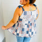 Denim Patchwork Babydoll Shoulder Tie Top