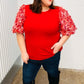 Come To Me Red Sequin Puff Short Sleeve Top