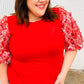 Come To Me Red Sequin Puff Short Sleeve Top