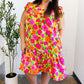 Be Charming Lime & Pink Floral Print Tiered Ruffle Sleeve Dress