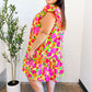 Be Charming Lime & Pink Floral Print Tiered Ruffle Sleeve Dress