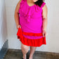 Fuchsia Ruffle V Neck Crepe Tiered Midi Dress