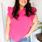 Glamorous In Hot Pink Textured Ruffle Mock Neck Top