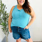 Summer Days Ice Blue Melange Ribbed Henley Button Down Tank